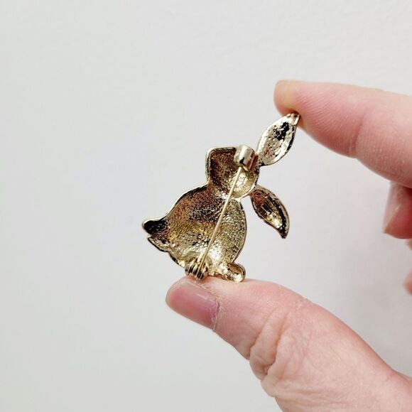 Brand New Gold Tone Rabbit Rhinestone Brooch Pin - Picture 4 of 6